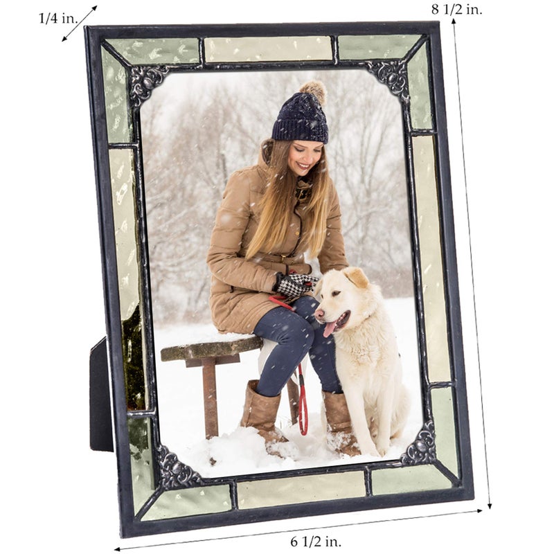 J Devlin Glass Art J Devlin 5x7 Vintage Green Stained Glass Picture Frame â€“ Horizontal or Vertical Photo Display, Handcrafted Decorative Glass Frame with Antique Charcoal Patina - Image 3